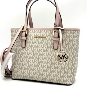 Michael Kors Jet Set Travel Extra-Small Logo Top-Zip Tote Bag Powder Blush Multi